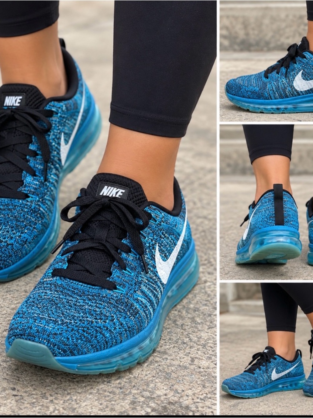Nike Flyknit Air Max Women’s Running Shoes Blue Black Size 8